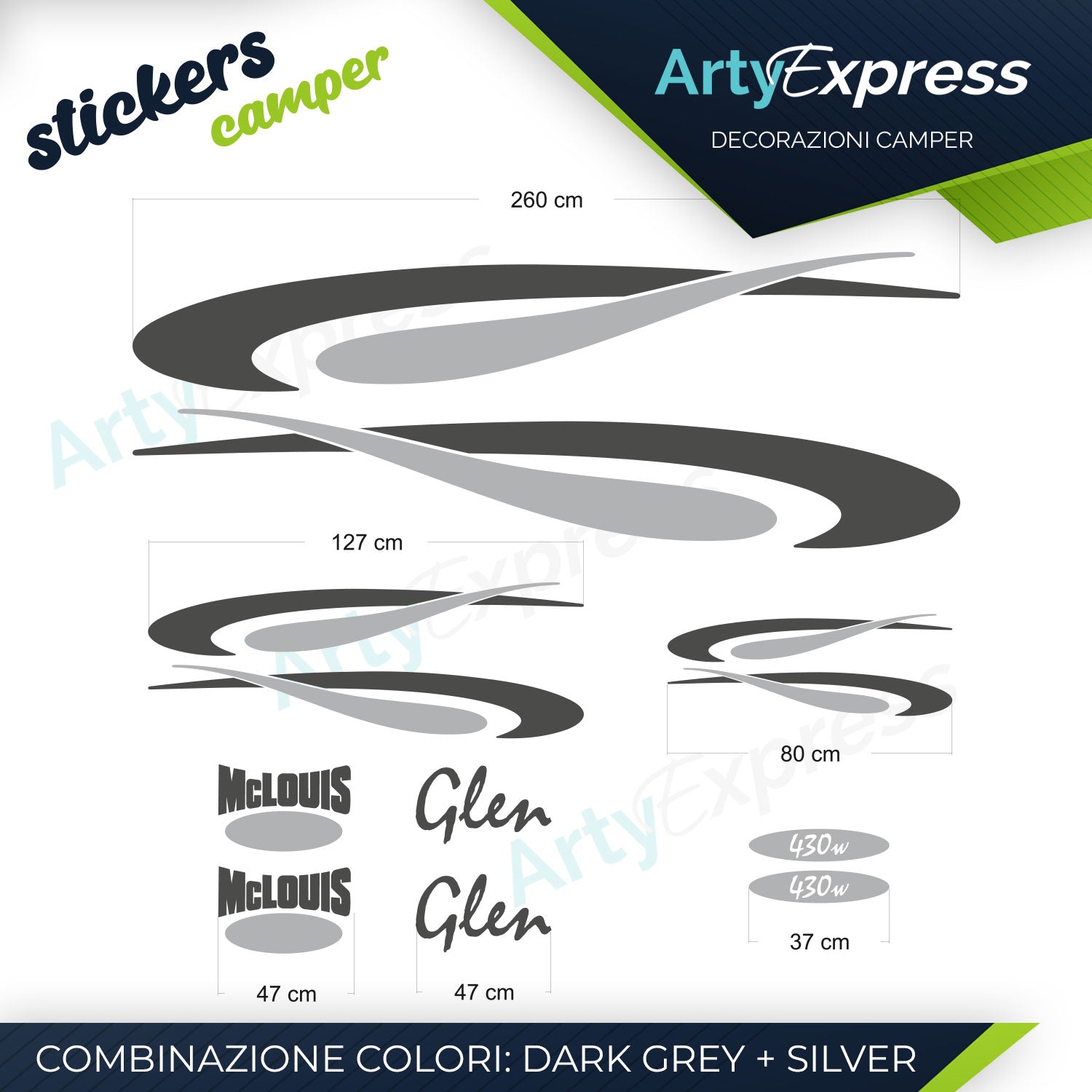MCLOUIS 430w - Dark Grey / Silver - Kit adesivi camper